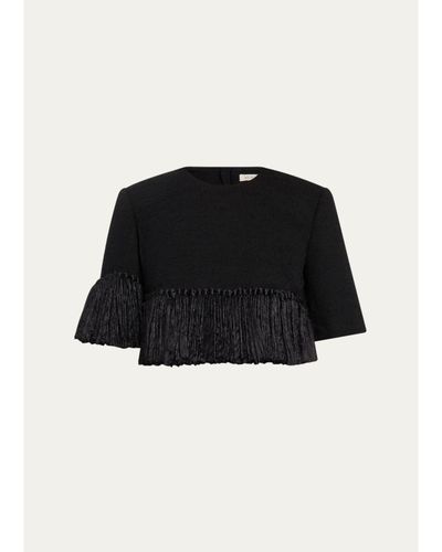 Heirlome Matilde Short-Sleeve Tassel Fringe Wool Crop Top