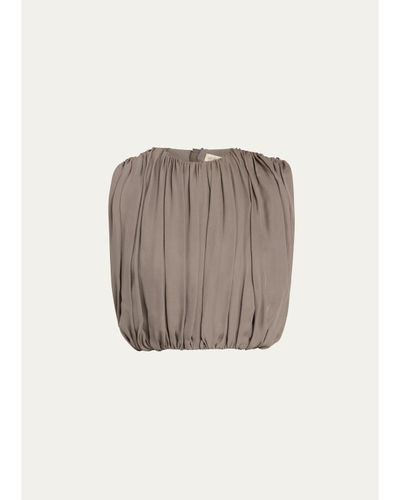 Heirlome Penny Shirred Silk Double-Georgette Bubble Crop Top