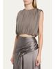 Heirlome Penny Shirred Silk Double-Georgette Bubble Crop Top - 4