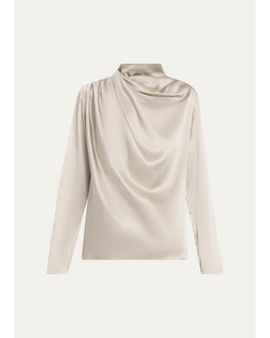 Heirlome Sybil Draped Silk Long-Sleeve Top