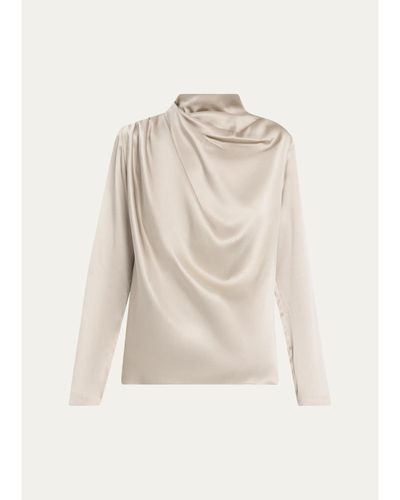 Heirlome Sybil Draped Silk Long-Sleeve Top