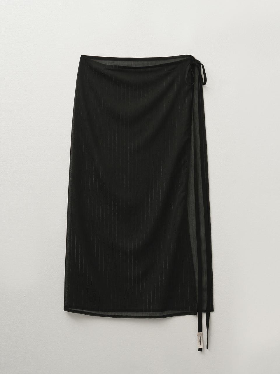 HELENE PARIS Bale Stripe Wrap Skirt [Black Stripe]