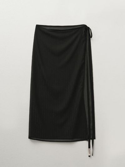 HELENE PARIS Bale Stripe Wrap Skirt [Black Stripe]