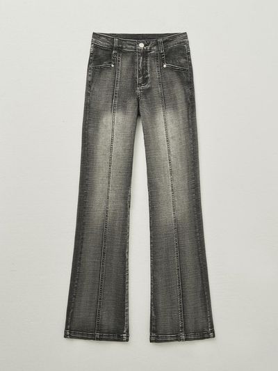 HELENE PARIS Faded Wash Bootcut Stretch Denim Pants [Faded Grey]
