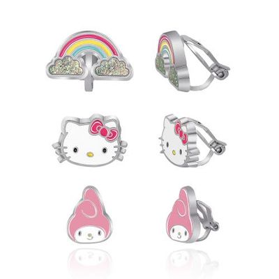Hello Kitty Clip On Earrings 3-Pack, Rainbow, My Melody and Hello Kitty Earrings