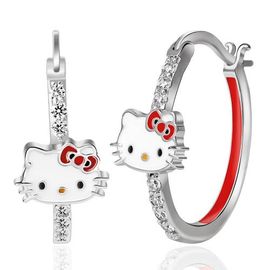 Hello Kitty Hello Kitty Cubic Zirconia and Enamel Hoop Earrings