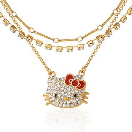 Hello Kitty Hello Kitty Double Chain Necklace with Crystal Embellished Charm