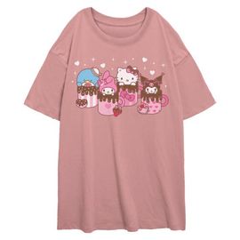 Hello Kitty Hello Kitty Junior's Lovely Mug Friends Short Sleeve Oversized T-Shirt
