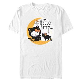 Hello Kitty Hello Kitty Men's Halloween Black Cat and Moon Short Sleeve Graphic T-Shirt