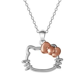 Hello Kitty Hello Kitty Necklace Sterling Silver 18" Official License, Two-Tone Pendant