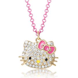 Hello Kitty Hello Kitty Pave Pendant Necklace with Neon Red Chain, 16"+ 3"