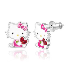 Hello Kitty Hello Kitty Silver Plated Crystal Enamel Heart Stud Earrings
