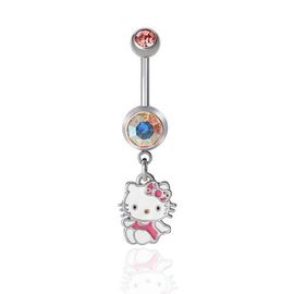 Hello Kitty Hello Kitty Stainless Steel Light Rose Crystal Belly Button Ring
