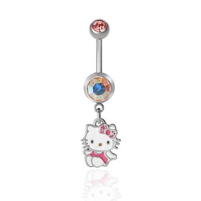 Hello Kitty Hello Kitty Stainless Steel Light Rose Crystal Belly Button Ring