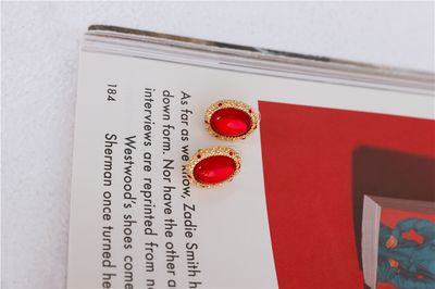 Hello Molly 18k Gold Plated Velvet Ruby Gems Earrings Gold