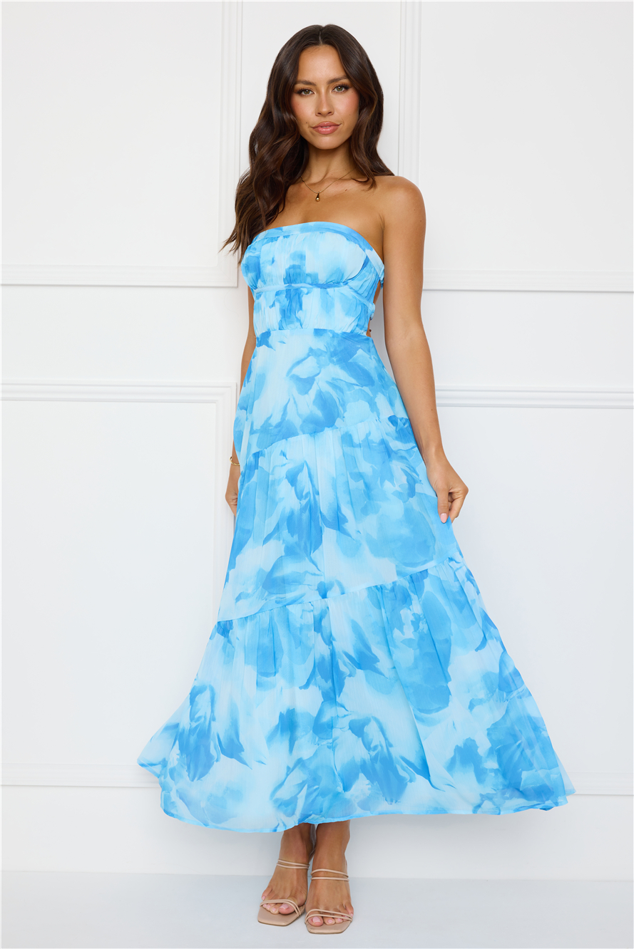hello molly blue strapless dress mother's day gifts Color:Moonlight This material is very Red Stripe Jersey Dress