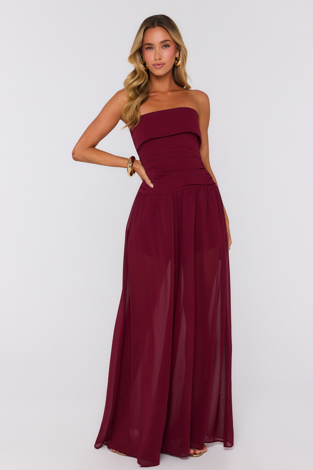 Hello Molly By Invitation Strapless Jumpsuit Wine