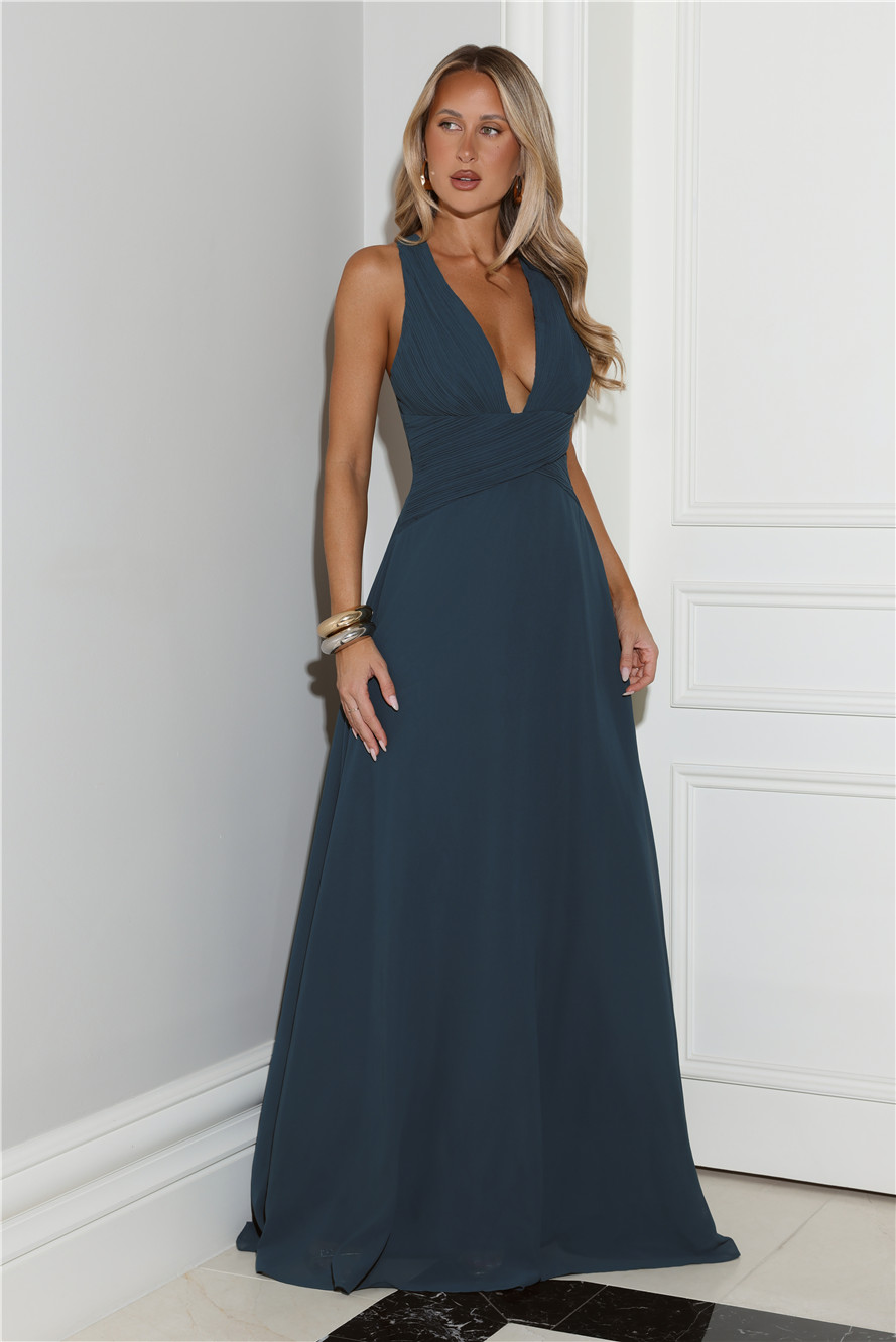 Hello Molly Crush Energy Halter Maxi Dress Deep Teal