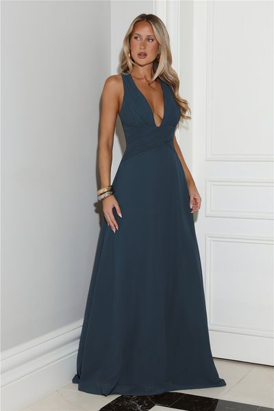 Hello Molly Crush Energy Halter Maxi Dress Deep Teal