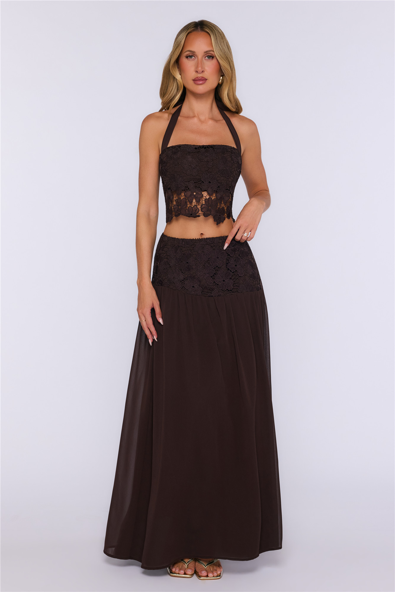 Hello Molly Dream Mood Embroidered Maxi Skirt Brown