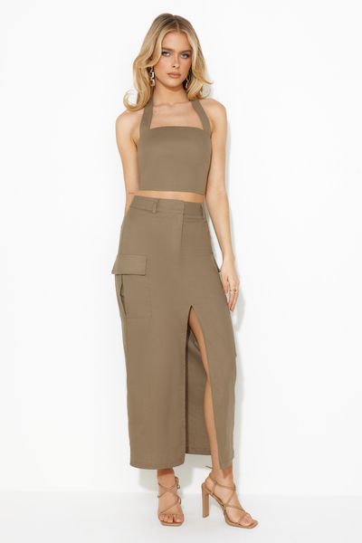 Hello Molly Fashionistas Only Cargo Midi Skirt Khaki