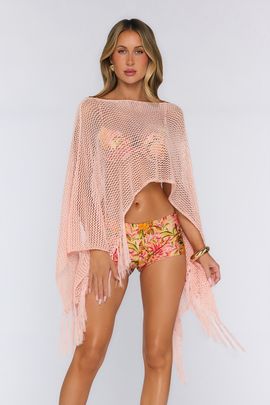 Hello Molly Fringe Poncho Pink