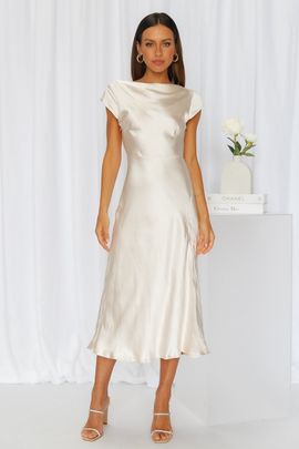 Hello Molly Get In Formation Satin Midi Dress Champagne