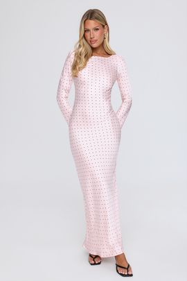 Hello Molly Girlfriend Energy Polka Dot Satin Maxi Dress Pink