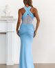 Hello Molly Hello Molly A Midnight Spell Lace Halter Maxi Dress in Light Blue, Women's at Urban Outfitters - 5