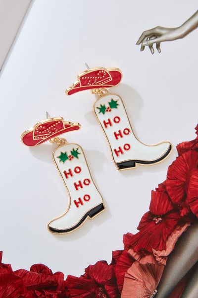 Hello Molly Ho Ho Ho Boot Earrings Gold