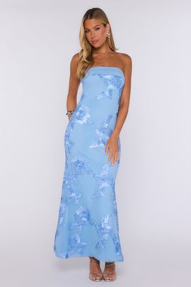 Hello Molly Honey Waves Strapless Maxi Dress Blue