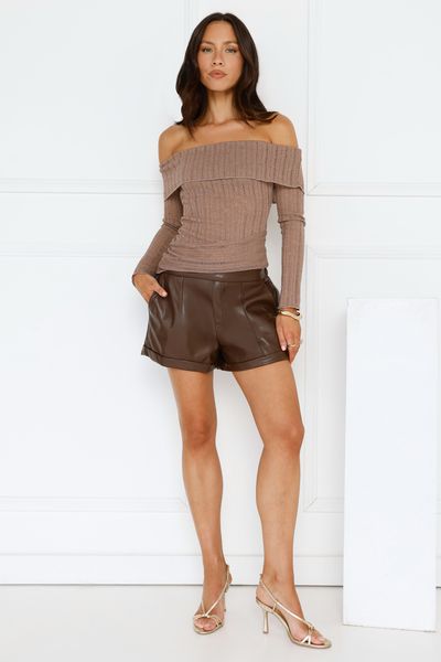 Hello Molly Iconic Moves Faux Leather Shorts Brown