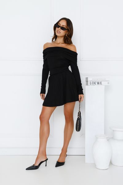 Hello Molly Magic In Motion Off Shoulder Mini Dress Black