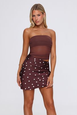 Hello Molly Make A Scene Strapless Mesh Mini Dress Brown