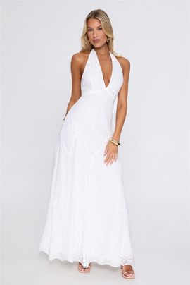Hello Molly Make Them Wonder Halter Embroidered Maxi Dress White