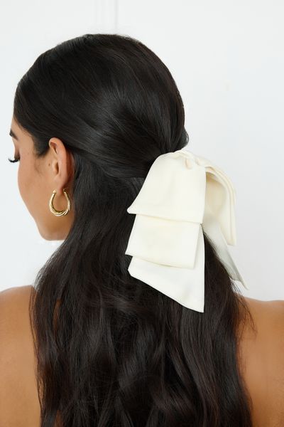 Hello Molly Matte Satin Bow Claw Clip Cream