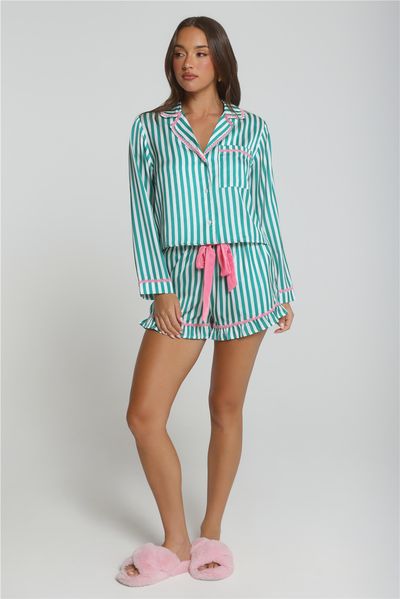 Hello Molly Merry And Bright Satin Pajama Set Green
