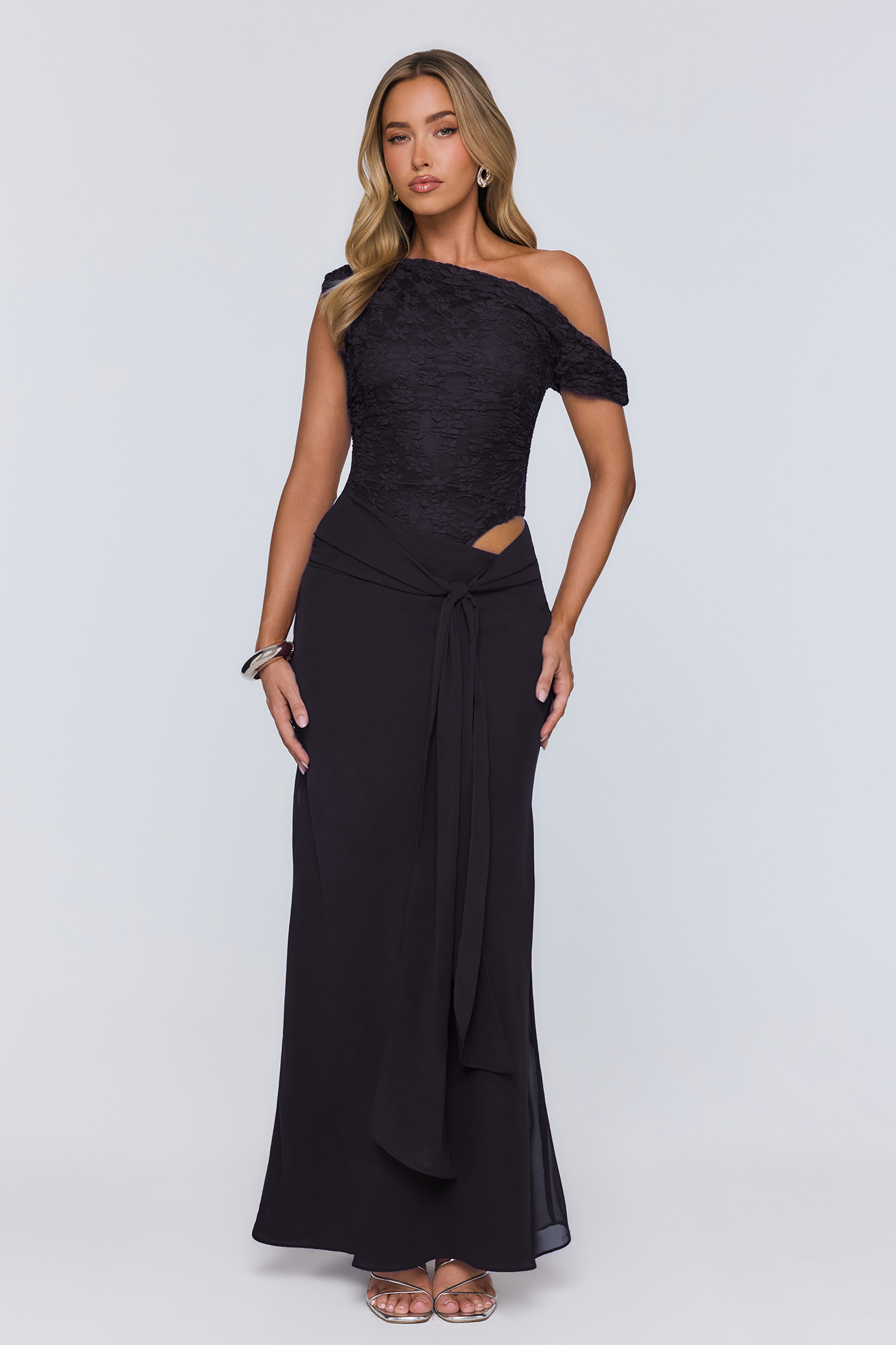 Hello Molly Modern Heritage Off Shoulder Maxi Dress Black