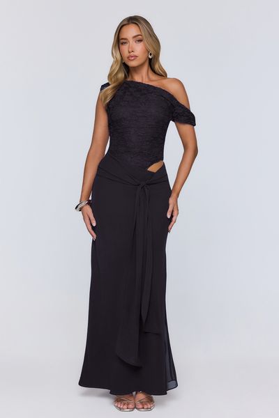 Hello Molly Modern Heritage Off Shoulder Maxi Dress Black