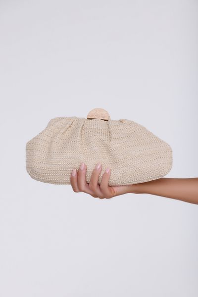 Hello Molly Natural Raffia Clutch Beige