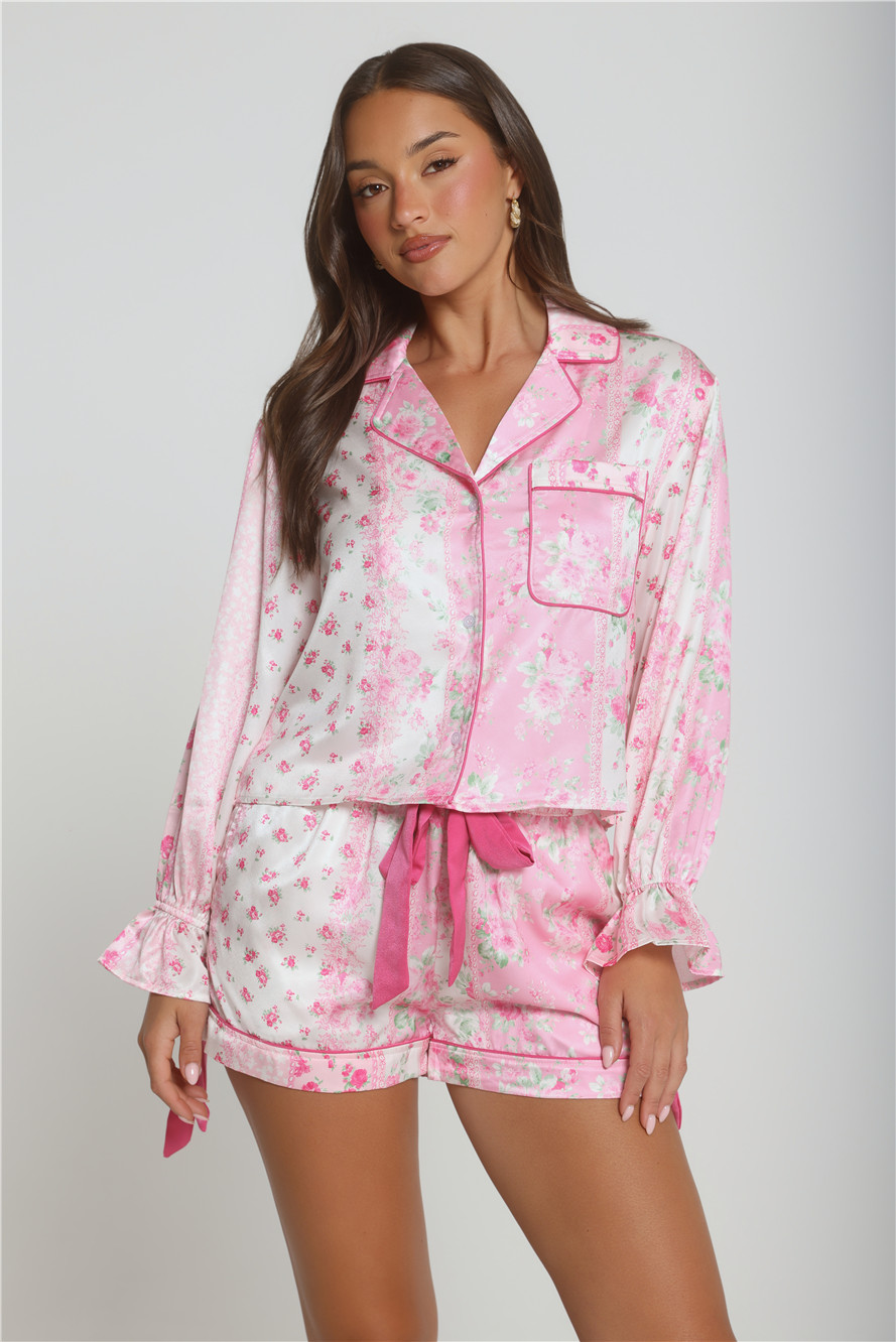 Hello Molly Paisley Nights Satin Pajama Set Pink