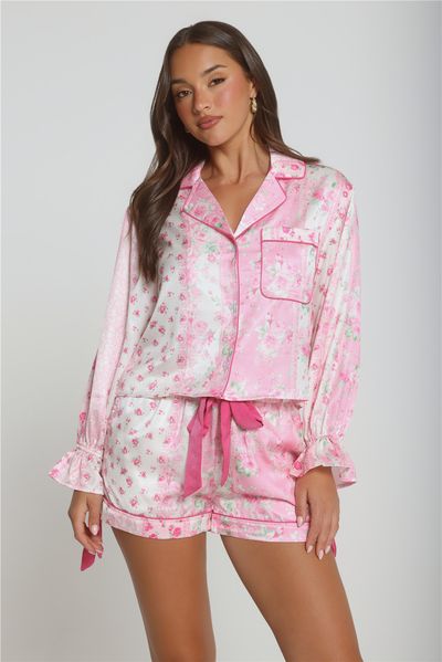 Hello Molly Paisley Nights Satin Pajama Set Pink