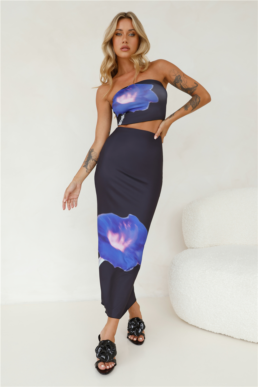Hello Molly Pansies Bouquet Maxi Skirt Black