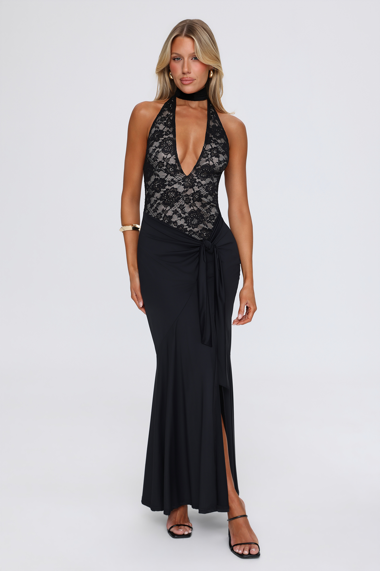 Hello Molly Personal Best Halter Lace Maxi Dress Black