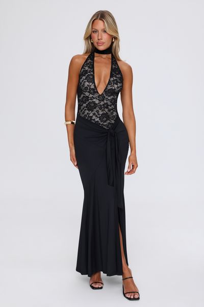 Hello Molly Personal Best Halter Lace Maxi Dress Black