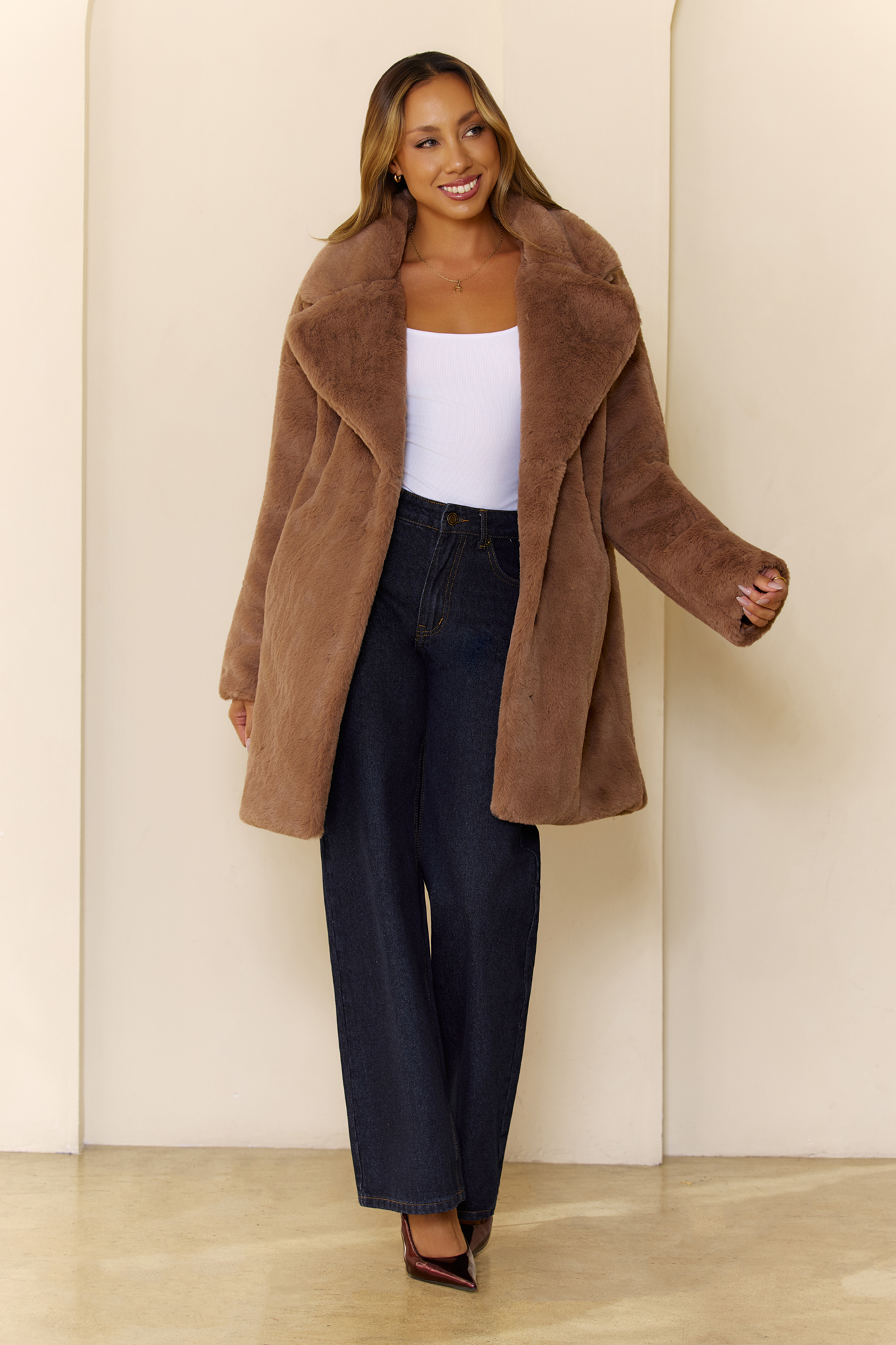 Hello Molly Plush Mode Faux Fur Coat Brown