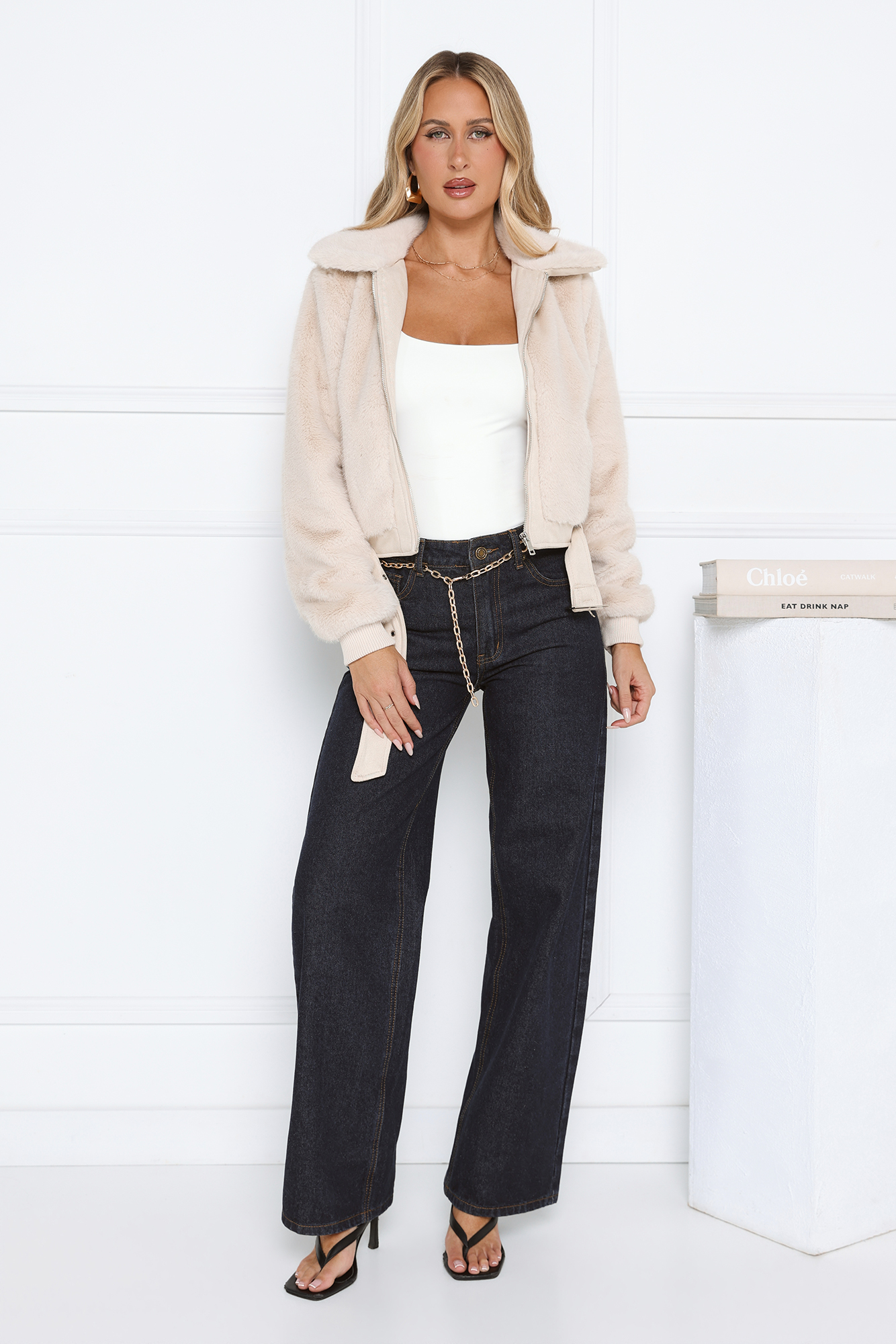 Hello Molly Plush Princess Faux Fur Jacket Cream