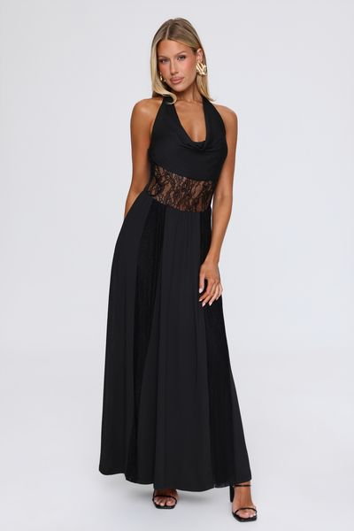 Hello Molly Romance Hour Halter Lace Maxi Dress Black