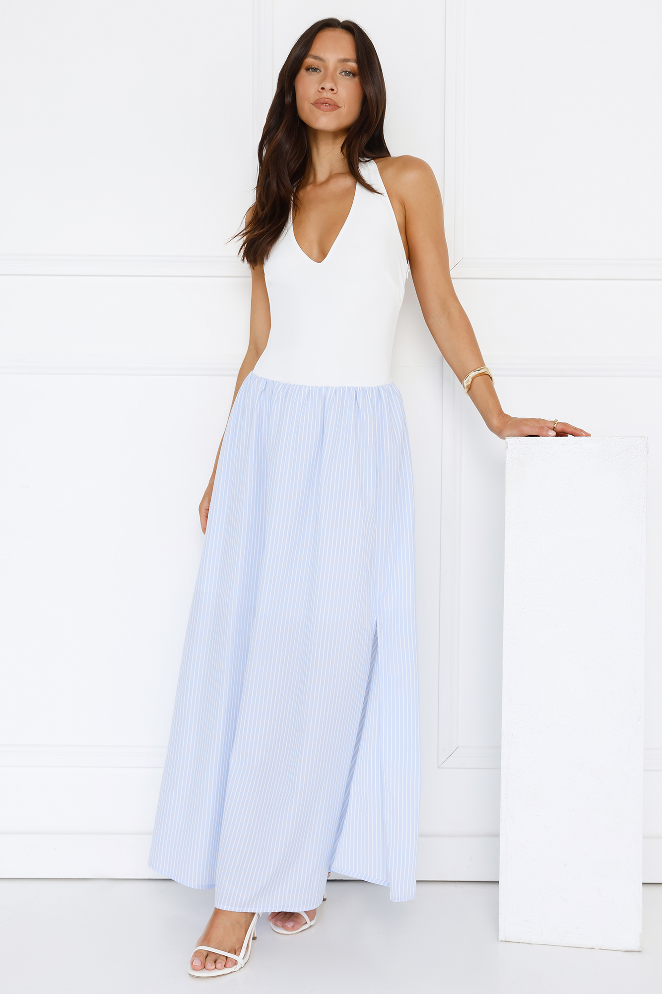 Hello Molly Salt In Her Hair Halter Maxi Dress Blue