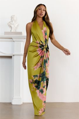 Hello Molly Styled Right Satin Halter Maxi Dress Floral